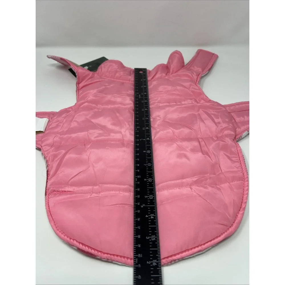 Dog Puffer Coat Reversible Reflective Waterproof Jacket Medium Pink Plaid Kuoser